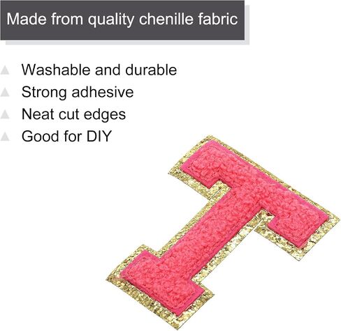 uxcell 6pcs Glitters Chenille Letter Patches 8.4cm / 3.3" Chenille Iron-On Letter Patches Applique for Clothing Hats Jeans Shoes Bags (Rose Pink, Letter W) in Saudi Arabia