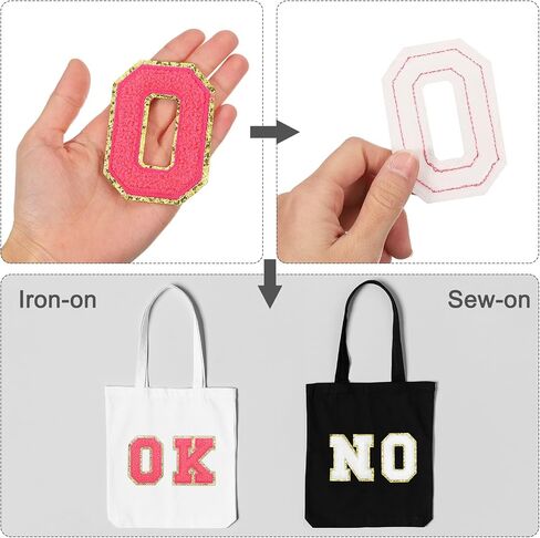 uxcell 6pcs Glitters Chenille Letter Patches 8.4cm / 3.3" Chenille Iron-On Letter Patches Applique for Clothing Hats Jeans Shoes Bags (Rose Pink, Letter W) in Saudi Arabia