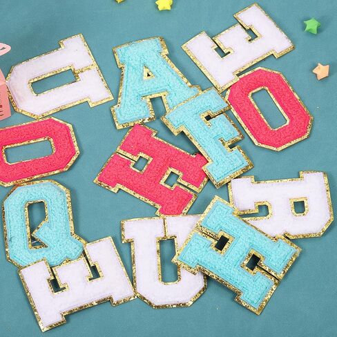 uxcell 6pcs Glitters Chenille Letter Patches 8.4cm / 3.3" Chenille Iron-On Letter Patches Applique for Clothing Hats Jeans Shoes Bags (Rose Pink, Letter W) in Saudi Arabia