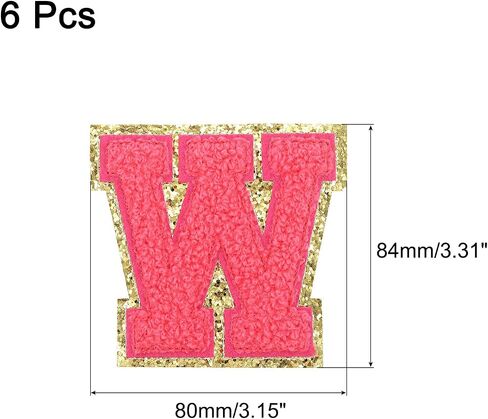 uxcell 6pcs Glitters Chenille Letter Patches 8.4cm / 3.3" Chenille Iron-On Letter Patches Applique for Clothing Hats Jeans Shoes Bags (Rose Pink, Letter W) in Saudi Arabia
