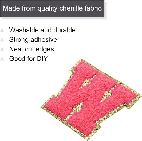 uxcell 6pcs Glitters Chenille Letter Patches 8.4cm / 3.3" Chenille Iron-On Letter Patches Applique for Clothing Hats Jeans Shoes Bags (Rose Pink, Letter W) in Saudi Arabia