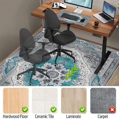 Office Chair Mat for Hardwood/Tile Floor,Computer Gaming Chair Mat with Mouse Pad.Under Desk Rug Protector for Rolling Chair,Low Pile Carpet Floor Mat-No Divot/Easy Clean-36 x48/Grayish Green in Kuwait