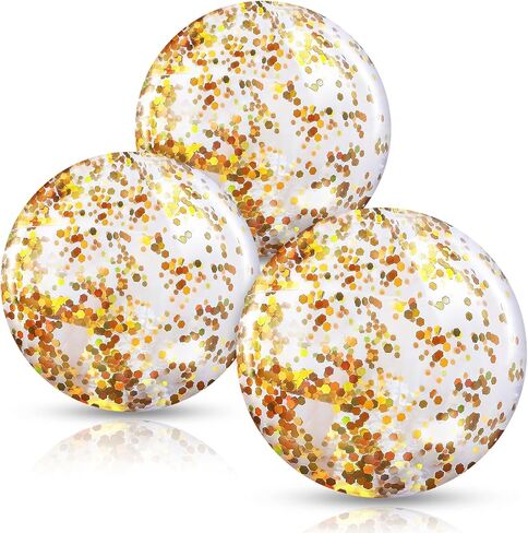 AMOR PRESENT 3PCS Inflatable Glitter Beach Balls, Confetti Beach Balls Transparent Swimming Pool Ball for Kids & Toddlersc Summer Party Favors in Saudi Arabia