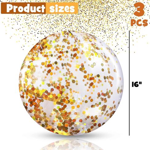 AMOR PRESENT 3PCS Inflatable Glitter Beach Balls, Confetti Beach Balls Transparent Swimming Pool Ball for Kids & Toddlersc Summer Party Favors in Saudi Arabia