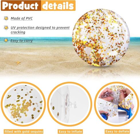 AMOR PRESENT 3PCS Inflatable Glitter Beach Balls, Confetti Beach Balls Transparent Swimming Pool Ball for Kids & Toddlersc Summer Party Favors in Saudi Arabia