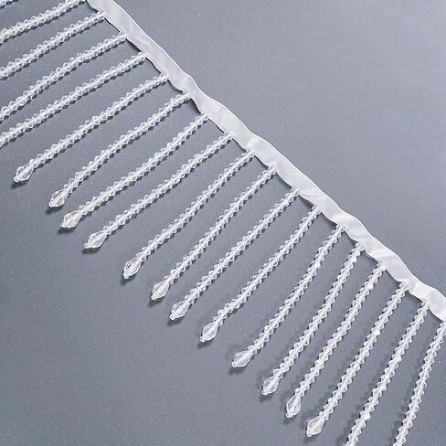 1 Yard Rhinestone Ribbon Tassel Irregular Rhinestone Fringe Rhinestone Tassel Crystal Beaded Fringe Trim Sewing Beaded Fringe for Curtain Lampshades and DIY Clothing Wedding Decoration (White) in Kuwait