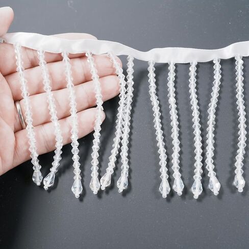 1 Yard Rhinestone Ribbon Tassel Irregular Rhinestone Fringe Rhinestone Tassel Crystal Beaded Fringe Trim Sewing Beaded Fringe for Curtain Lampshades and DIY Clothing Wedding Decoration (White) in Kuwait