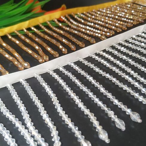 1 Yard Rhinestone Ribbon Tassel Irregular Rhinestone Fringe Rhinestone Tassel Crystal Beaded Fringe Trim Sewing Beaded Fringe for Curtain Lampshades and DIY Clothing Wedding Decoration (White) in Kuwait