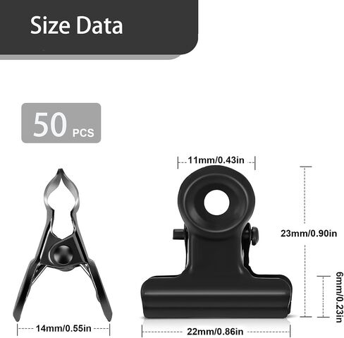 50 Pcs Metal Bulldog Clips, Black Bull Binder Paper Clips,0.87 Inch Hinge Clips for Food Bags,Clipboard,Poster,Paper Pictures Organizers, Crafts Hanging Art, Home and Office Decoration,Price Tag in Kuwait