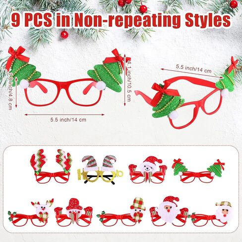 Aodaer 9 قطع نظارات حفلات عيد الميلاد إطارات نظارات العطلات المبتكرة لتزيين عيد الميلاد نظارات لحفلات عيد الميلاد هدايا الصور، أنماط متنوعة in Kuwait