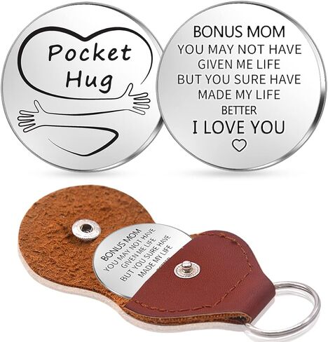 هدية تذكارية بعبارة «Everything I am Pocket Hug Token Token للأم، تذكار للعلاقات بعيدة المدى من الستانلس ستيل، هدية ملهمة مزدوجة الجوانب مع سلسلة مفاتيح من جلد البولي يوريثين للام من الابنة والابن in Saudi Arabia