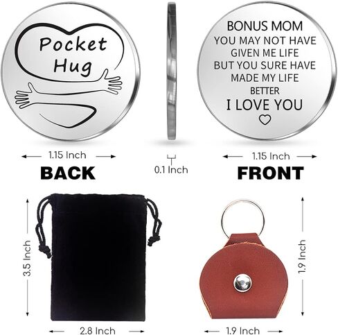 هدية تذكارية بعبارة «Everything I am Pocket Hug Token Token للأم، تذكار للعلاقات بعيدة المدى من الستانلس ستيل، هدية ملهمة مزدوجة الجوانب مع سلسلة مفاتيح من جلد البولي يوريثين للام من الابنة والابن in Saudi Arabia