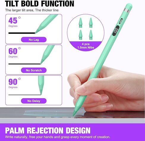 قلم شاشة لجهاز Apple iPad، شحن X-Fast لمدة 10 دقائق، شاشة بطارية لجهاز iPad Stylus Pencil متوافق مع iPad 6/7/8/9/10th، iPad Pro 11/12.9"، iPad Mini 5/6th، iPad Air 3/4 /الخامس (السماء الزرقاء) in Kuwait