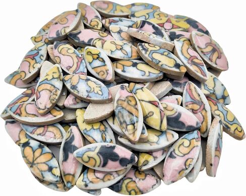 500g/1.1lb Ceramic Mosaic Tiles for Crafts,Assorted Colors Ceramics Mosaic Pieces,Willow Leaf Shape Mosaic Tiles for Home Decoration or DIY Crafts,Mosaic Making Supplies. (Willow Leaf 01) in Saudi Arabia
