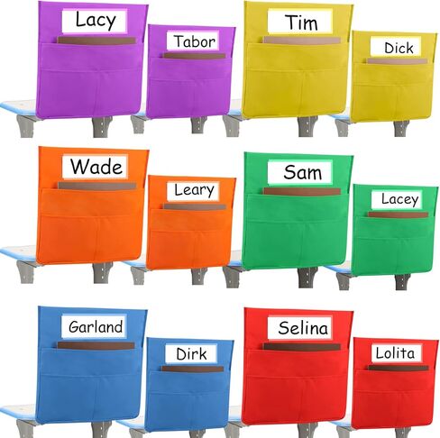 Chairback Pockets Chart, 6 Bright Color Seat Storage Organizer for Kids School Supplies with 2 Large Pockets Keeps Students Organized and Classrooms Neat, 16.3 x 14.9 Inch (12 Pieces) in Saudi Arabia