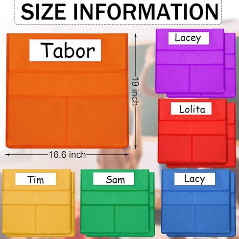 Chairback Pockets Chart, 6 Bright Color Seat Storage Organizer for Kids School Supplies with 2 Large Pockets Keeps Students Organized and Classrooms Neat, 16.3 x 14.9 Inch (12 Pieces) in Saudi Arabia