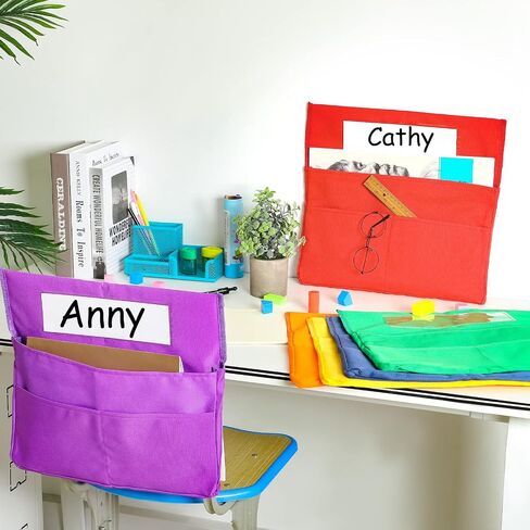 Chairback Pockets Chart, 6 Bright Color Seat Storage Organizer for Kids School Supplies with 2 Large Pockets Keeps Students Organized and Classrooms Neat, 16.3 x 14.9 Inch (12 Pieces) in Saudi Arabia
