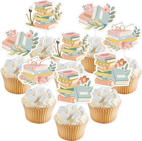 Jollyboom Storybook Baby Shower Decoration Girl, 24pcs Storybook Theme Cupcake Topper Pink Book Reading Double-Sided Printing Cake Decoration for Storybook Book Baby Shower Birthday Party Decoration in Saudi Arabia