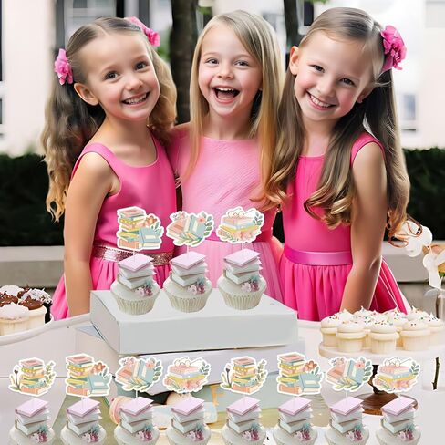 Jollyboom Storybook Baby Shower Decoration Girl, 24pcs Storybook Theme Cupcake Topper Pink Book Reading Double-Sided Printing Cake Decoration for Storybook Book Baby Shower Birthday Party Decoration in Saudi Arabia