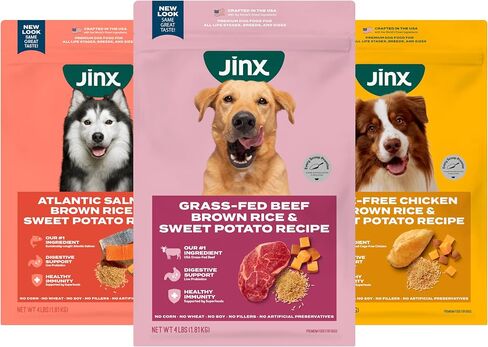 Jinx Premium Dry Dog Food Sampler, Atlantic Salmon Kibble, Cage Free Chicken Kibble, Grass-Fed Beef Kibble, No Fillers, for All Lifestages, 4lbs Each in Saudi Arabia