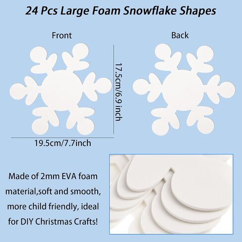 24 Pieces Foam Snowflakes Foam Christmas Snowflakes Shapes White Foam Winter Snowflake Decoration Snowflake Bulletin Board Cutouts Snowflake Classroom Decor for DIY Craft Holiday Xmas Party Supplies in Saudi Arabia