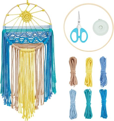 FREEBLOSS DIY Sun Beach Wall hanging Macrame Wall hanging Boho Macrame Kit Macrame المنسوجة نسيج عدة غروب الشمس Macrame الزخارف المنسوجة مع تعليمات Macrame Starter Kit لديكور الغرفة in Saudi Arabia