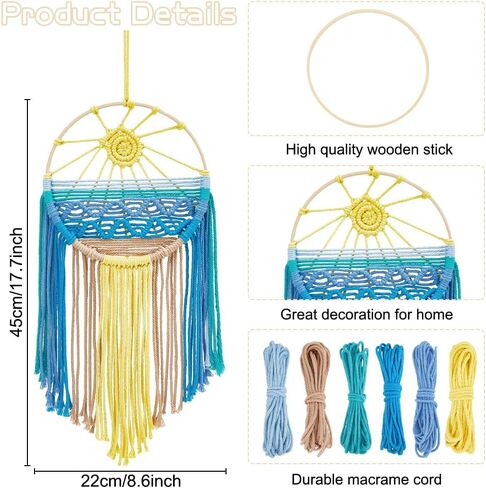FREEBLOSS DIY Sun Beach Wall hanging Macrame Wall hanging Boho Macrame Kit Macrame المنسوجة نسيج عدة غروب الشمس Macrame الزخارف المنسوجة مع تعليمات Macrame Starter Kit لديكور الغرفة in Saudi Arabia