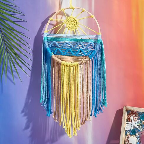 FREEBLOSS DIY Sun Beach Wall hanging Macrame Wall hanging Boho Macrame Kit Macrame المنسوجة نسيج عدة غروب الشمس Macrame الزخارف المنسوجة مع تعليمات Macrame Starter Kit لديكور الغرفة in Saudi Arabia