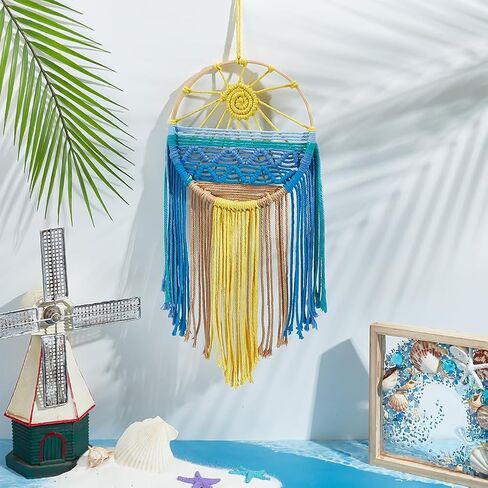 FREEBLOSS DIY Sun Beach Wall hanging Macrame Wall hanging Boho Macrame Kit Macrame المنسوجة نسيج عدة غروب الشمس Macrame الزخارف المنسوجة مع تعليمات Macrame Starter Kit لديكور الغرفة in Saudi Arabia