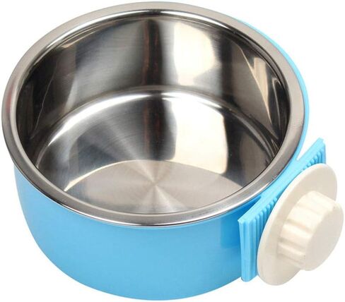 RUBYHOME Dog Bowl Feeder Pet Puppy Food Water Bowl, 2-in-1 Plastic Bowl & Stainless Steel Bowl, Removable Hanging Cat Rabbit Bird Food Basin Dish Perfect for Crates & Cages, Blue in Saudi Arabia