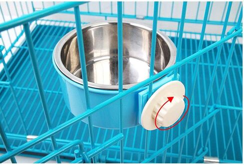 RUBYHOME Dog Bowl Feeder Pet Puppy Food Water Bowl, 2-in-1 Plastic Bowl & Stainless Steel Bowl, Removable Hanging Cat Rabbit Bird Food Basin Dish Perfect for Crates & Cages, Blue in Saudi Arabia