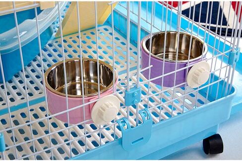 RUBYHOME Dog Bowl Feeder Pet Puppy Food Water Bowl, 2-in-1 Plastic Bowl & Stainless Steel Bowl, Removable Hanging Cat Rabbit Bird Food Basin Dish Perfect for Crates & Cages, Blue in Saudi Arabia