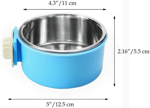 RUBYHOME Dog Bowl Feeder Pet Puppy Food Water Bowl, 2-in-1 Plastic Bowl & Stainless Steel Bowl, Removable Hanging Cat Rabbit Bird Food Basin Dish Perfect for Crates & Cages, Blue in Saudi Arabia