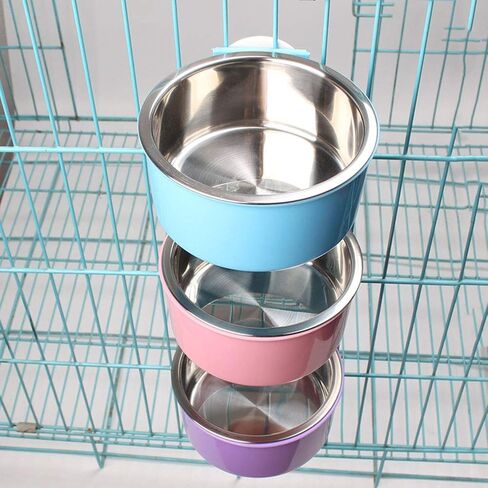 RUBYHOME Dog Bowl Feeder Pet Puppy Food Water Bowl, 2-in-1 Plastic Bowl & Stainless Steel Bowl, Removable Hanging Cat Rabbit Bird Food Basin Dish Perfect for Crates & Cages, Blue in Saudi Arabia