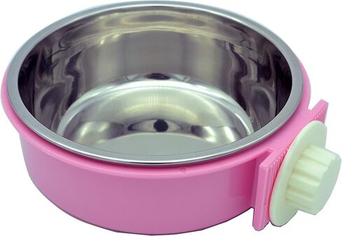 RUBYHOME Dog Bowl Feeder Pet Puppy Food Water Bowl, 2-in-1 Plastic Bowl & Stainless Steel Bowl, Removable Hanging Cat Rabbit Bird Food Basin Dish Perfect for Crates & Cages, Blue in Saudi Arabia