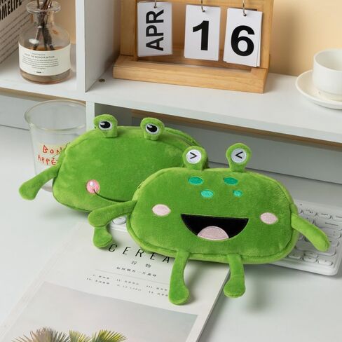 HSYHERE Cute Novelty Funny Big Eyes Big Mouth Happy Smiling Green Frog Soft Stuffed Surface Fluffy Clothes Zipper Pencil Box Pencil Case Pencil Storage Holder Pouch Pen Bag -Smilling in Kuwait