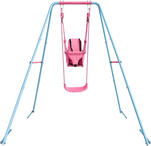 JYGOPLA 2 Seat Swing Set for Backyard, Heavy Duty Metal A-Frame Swing Holds 440 lbs,1 Adjustable Platform Swing Seat, and 1 u-Shape Seat Swing, Outdoor Playground Suitable for Kids Aged 3-8 Years in Kuwait