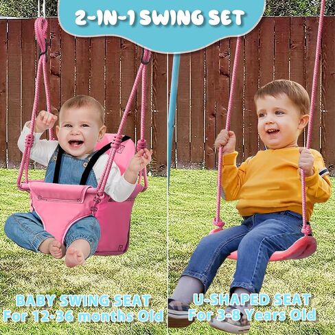 JYGOPLA 2 Seat Swing Set for Backyard, Heavy Duty Metal A-Frame Swing Holds 440 lbs,1 Adjustable Platform Swing Seat, and 1 u-Shape Seat Swing, Outdoor Playground Suitable for Kids Aged 3-8 Years in Kuwait