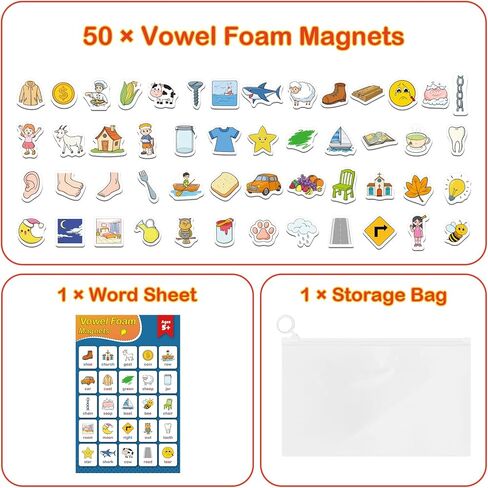 CVC Word Games,50 Magnetic Foam Objects,Fridge Magnets for Kids,Speech Therapy Toys for Toddler,Learn to Read Spelling Reading Learning Phonics for Preschool Kindergarten Classroom Supplies in Kuwait