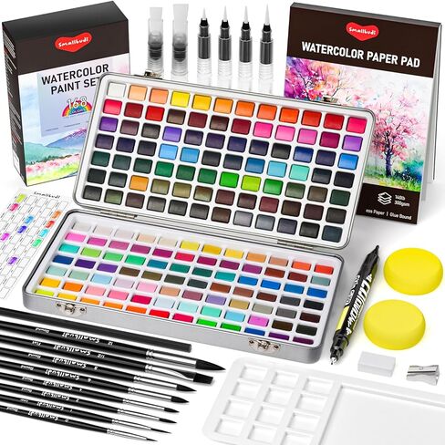 Watercolor Paint Set 168 Colors Including Metallic, Watercolor Kit with Case, Watercolor Paper, Paint Brushes, Palette and Accessories, Water Color Art Supplies Gift for Adults Kids Artists in Kuwait