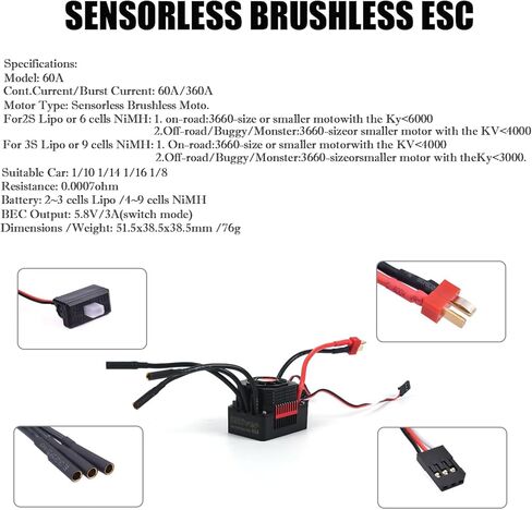 2-3S 3650 3600KV محرك بدون فرشاة مقاوم للماء مع 7.4V/11.1V 60A ESC مجموعة التحكم الإلكتروني في السرعة لـ 1/10 1/12 1/14 1/16 سيارة التحكم عن بعد RC شاحنة مركبة RC ملحقات القوارب in Kuwait