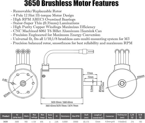 2-3S 3650 3600KV محرك بدون فرشاة مقاوم للماء مع 7.4V/11.1V 60A ESC مجموعة التحكم الإلكتروني في السرعة لـ 1/10 1/12 1/14 1/16 سيارة التحكم عن بعد RC شاحنة مركبة RC ملحقات القوارب in Kuwait