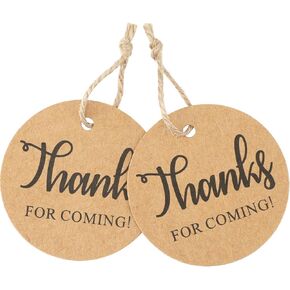 joycraft 100Pcs Thank You for Coming Tags, White High-end Kraft Paper Tags with String, Round Gold Foil Favors Labels, Personalized Gift Tags for Baby Shower, Bridal Shower, Party Gift Wrapping(2")