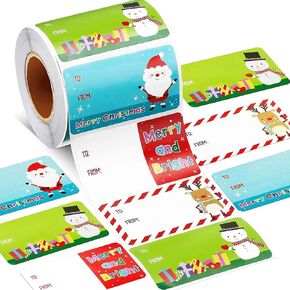 Christmas Gift Tags Stickers,500Pcs Self-Adhesive to and from Christmas Labels Stickers Santa Snowman Xmas Tree Reindeer Name Tags Stickers Holiday Present Wrapping Boxes Envelope Seal Cards Package