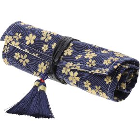 Milisten Weave Knitting Needle Bag Crochet Hook Case Roll Up Bag Holder Foldable Knitting Storage Bag Pencil Holder Crochet Hooks Organizer for Crochet Accessories, Blue Foldable Cross Needle Bag