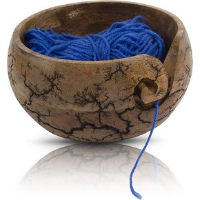 Handcrafted Wooden Yarn Knitting Crochet Bowl Holder For Skien Yarn Balls Decorative Storage Organizer Crocheting Needlework Knitting Accessories Kit Supplies Sturdy Non Slip Gifts For Mother Her