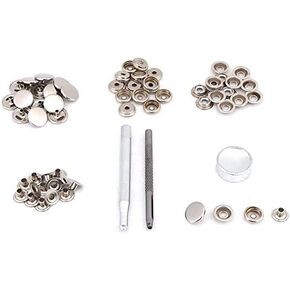 15 Set Snap Fastener Kit Button Tool Press Studs Fastener Snap on Set Snap Button kit Snaps Clothing Snaps Kit Fixing Tool for Fabric, Leather Craft(Silver)