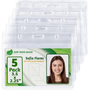 EcoEarth - Horizontal Card Protector w/Soft Edge - Sealable Fits 3.5x2.25 Inch Insert, Clear, 100 Pack - Waterproof ID Badge Holder - Plastic Name Tag Holder Bulk