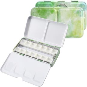Empty Watercolor Palette with Paint Tray and 14PCS Empty Watercolor Half Pans - Sturdy Empty Watercolor Palette Tin - Watercolor Travel Palette Empty
