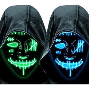 GAOMON 2PACK Halloween Led Mask Light Up Scary Mask Purge Mask with 3 Lighting Modes for Halloween Cosplay Costume.